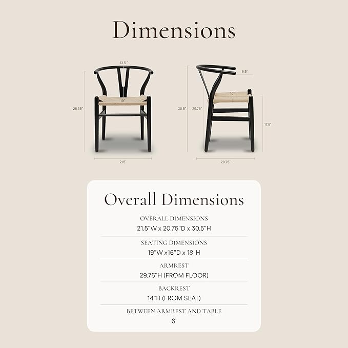 Poly & BARK Weave Dining Chairs – Mid-Century Modern Wishbone Dining Chairs with Arms, Solid Wood Frame, Indoor Use – Black – Set of 2 - Ideal for Dining Room, Kitchen or Stylish Accent Setting