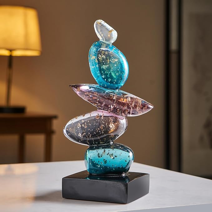 Fake Stone Art Statue Home Decor, Clear Resin Colorful Good Luck Stone Sculptures for Coffee Table Bookshelf Decor, Modern Art Living Room Office Bedroom Decorations