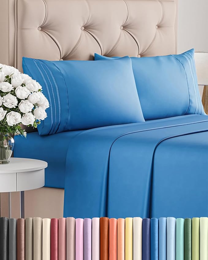 Cal King Size 4 Piece Sheet Set - Comfy Breathable & Cooling Sheets - Hotel Luxury Bed Sheets for Women & Men - Deep Pockets, Easy-Fit, Soft & Wrinkle Free Sheets - Royal Blue Oeko-Tex Bed Sheet Set