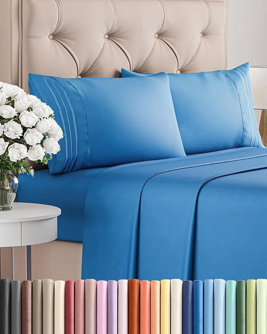 Cal King Size 4 Piece Sheet Set - Comfy Breathable & Cooling Sheets - Hotel Luxury Bed Sheets for Women & Men - Deep Pockets, Easy-Fit, Soft & Wrinkle Free Sheets - Royal Blue Oeko-Tex Bed Sheet Set