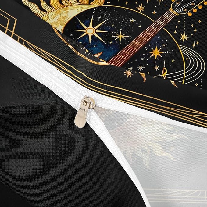 Erosebridal Boho Guitar Bedding Set Queen for Adults - Luxury Bohemia Sun Moon Duvet Cover Mystical Celestial Star Sky Comforter Cover,Romantic Music Guitar Bed Set