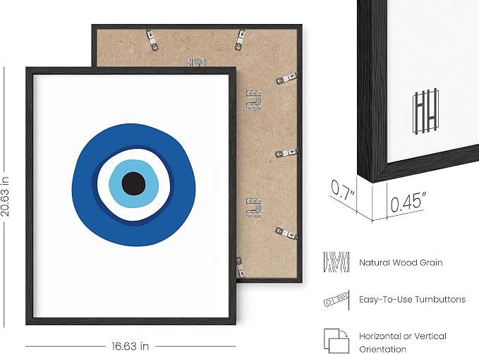 HAUS AND HUES Evil Eye Decor - Navy Blue Wall Art, Evil Eye Wall Decor, Mykonos Artwork, Evil Eyes Print, Big Eyes Painting Print, Evil Eye Poster for Wall Art Aesthetic (Black Frame, 16x20)