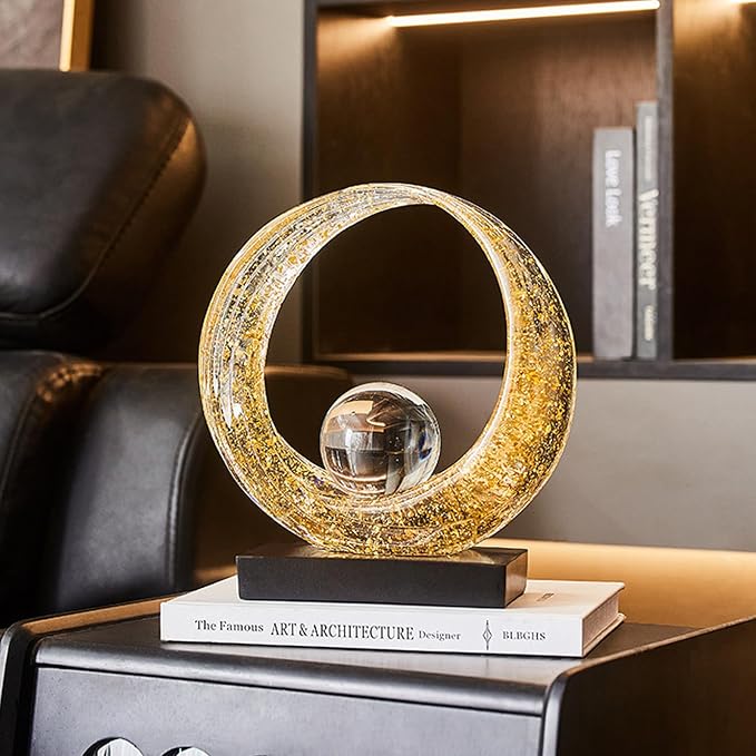 Golden Wave Resin Origami Statue Modern Abstract Home Decoration Emphasizes Abstract Office Desk Center Art Statue Table Family Bedroom Living Room Golden Stripe Decoration (A-White Gold)