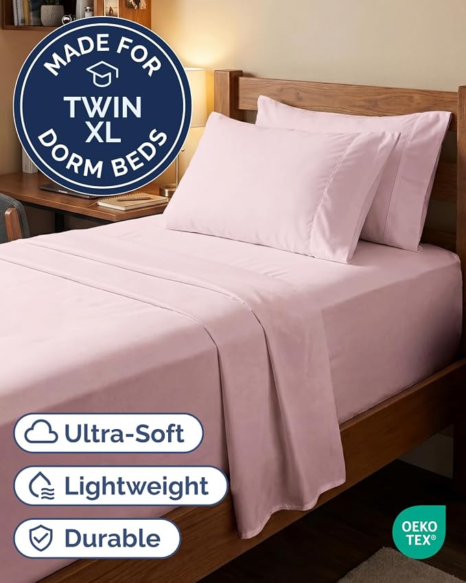 Extra Deep Twin XL Sheet Set - 4 Piece College Dorm Bed Sheets Set with Extra Deep Pockets - Ultra-Soft, Comfy & Breathable Bedding for Women, Men, Kids & Teens - Wrinkle & Fade Free - Lavender Pink