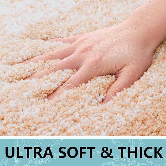 Arotive Microfiber Bathroom Rugs, Shaggy Soft and Absorbent Contour Toilet Rugs, Non-Slip, Thick Plush Machine Washable Dry Bath Mats for Toilet Base, 24x20, Peach, U-Shape
