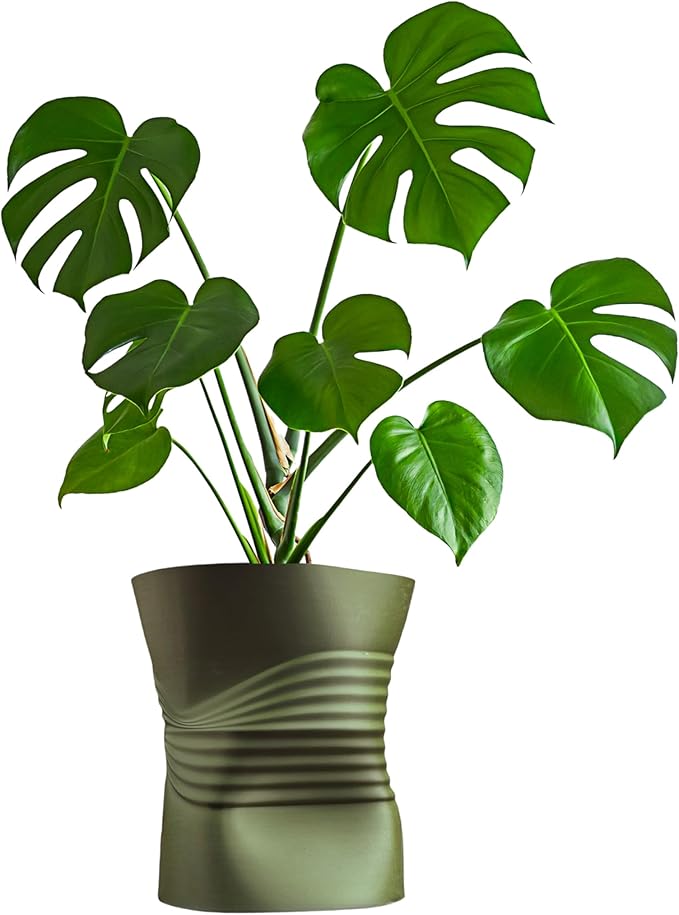 happimess USA2001D Brent MidCentury Modern Indoor Crushed Can Sustainability 3D Printed Planter with Drainage, Olive