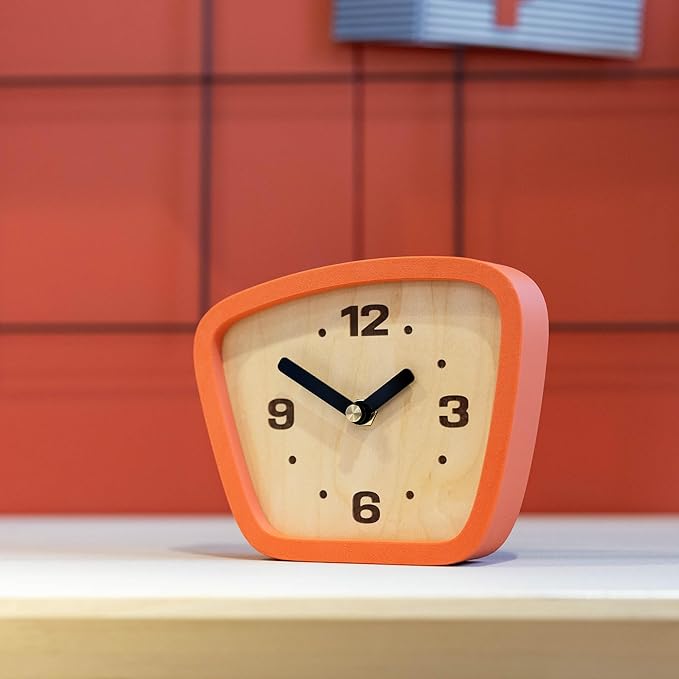 Handcrafted Mid-Century Modern Clock – Silent Movement for Desk, Table & Mantel, No-Ticking Analog MCM Decor | Made in USA