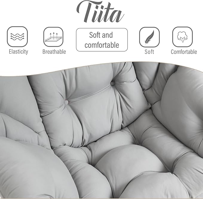 Tiita Lazy Chair with Ottoman, Light Grey Modern Large Accent Chair, Comfy Leisure Sofa Armchair with Ottoman, Reading Chair with Footrest for Bedroom, Living Room, Dorm Rooms, Peach Light Grey