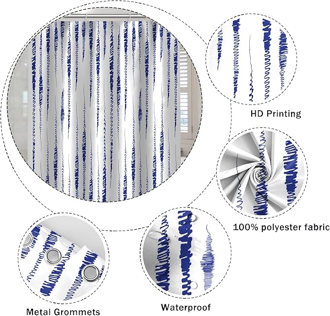 Abstract Shower Curtain Blue Twine Lines Print Unique Design Pattern Shower Curtains for Modern Artistic Bathroom Waterproof Fabric Decor Set with Hooks, 48W x 72H Inch