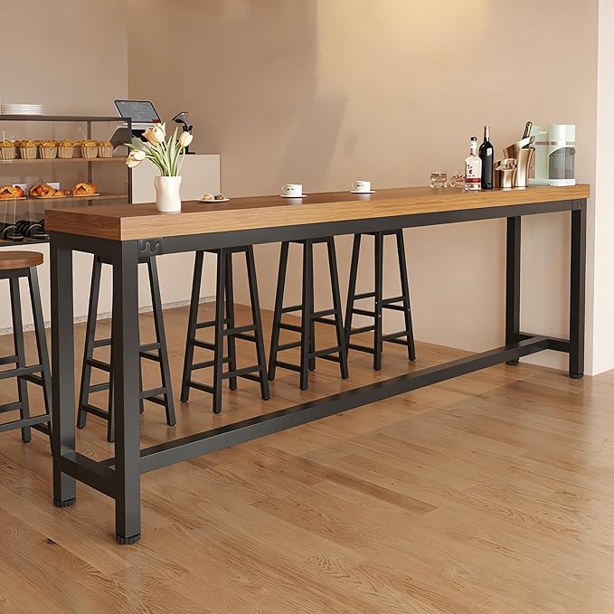 Narrow Bar Table for Small Spaces Industrial Rectangular Counter Height Table Retro Brown Wood Panel & Black Metal Frame Breakfast Bar Table for Apartments, Kitchen, Entryway Brown L47.2×W15.7×H41.3in