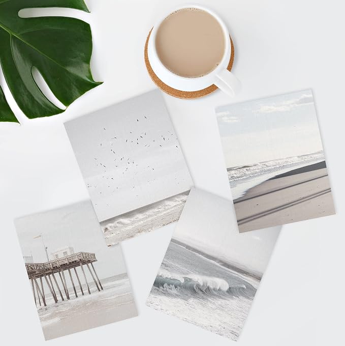 SIGNWIN Poster Bathroom Decor 8"x10"x 4, Wall Art Room Decor Multicolor for Living Room, Bedroom, Office White Minimalist California Ocean Beach Seashore Pier Nature Wilderness Realism Landscape