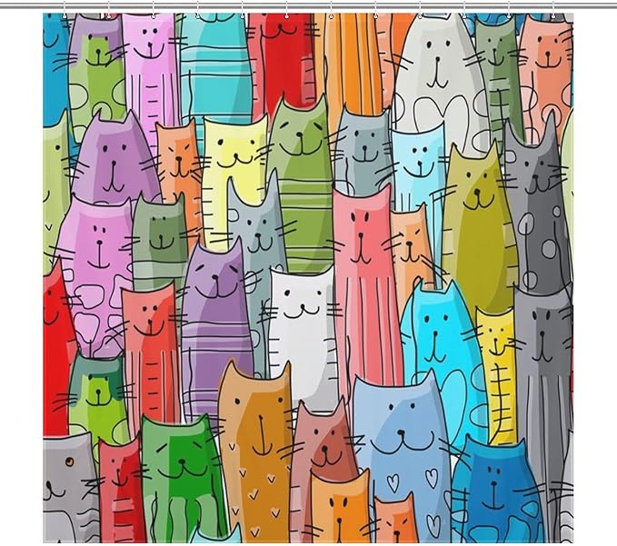 Cat Shower Curtain,Cartoon Cute Cat Pets Colorful Funny Animals Bathroom Curtain Polyester Waterproof Fabric Decor 72x72in（183x183cm）