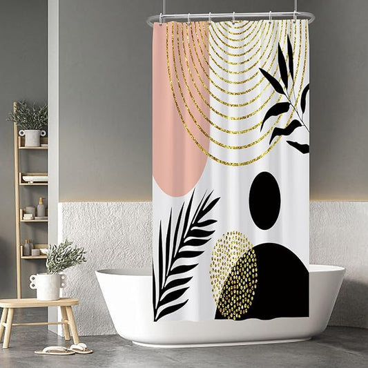 Baocicco Mid Century Shower Curtain Boho Sun Plant Leaves Modern Abstract Gold Geometric Shower Curtains for Bathroom Bathtubs Waterproof Fabric Shower Curtain with Hooks 36x72 Inches