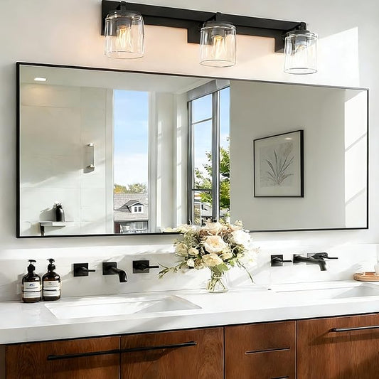 KOCUUY Black Bathroom Mirrors, 60"x24" Large Rectangle Mirrors for Bathroom Sink, Oversized Wall Mirror Black Metal Framed Decor for Living Room, Farmhouse, Entryway, Hang Horizontal/Vertical