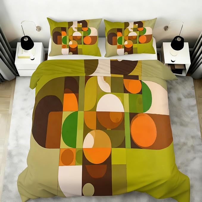 Mid Century Modern Duvet Cover California King, Vintage Colorful Geometric Bedding Set 3 Piece, Multicolor Geometric Patterned Comforter Cover with Zipper Soft Microfiber, 2 Pillowcases