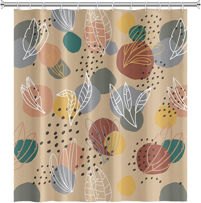 Abstract Mid Century Shower Curtain for Bathroom Boho Leaves Colorful Geometric Pattern Washable Polyester Durable Fabric Aesthetics Bath Shower Curtain with Hooks, 72x96 Inch