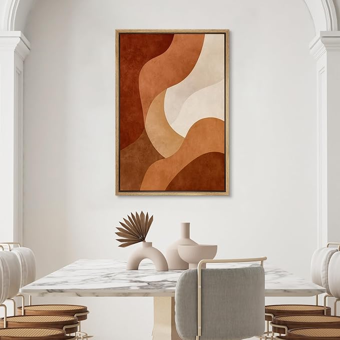SIGNWIN Framed Canvas Print Wall Art Terracotta Abstract Shapes Modern Minimalist Geometric Decorative Multicolor Colorful Rustic for Living Room, Bedroom, Office - 24"x36" NATURAL