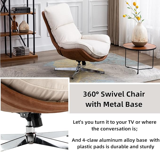 LukeAlon Linen Swivel Lounge Chairs Set of 2, Upholstered High Back Accent Chairs with Metal Base Comfy Recliner Chair Modern Single Sofa Chair for Living Room Office, Beige