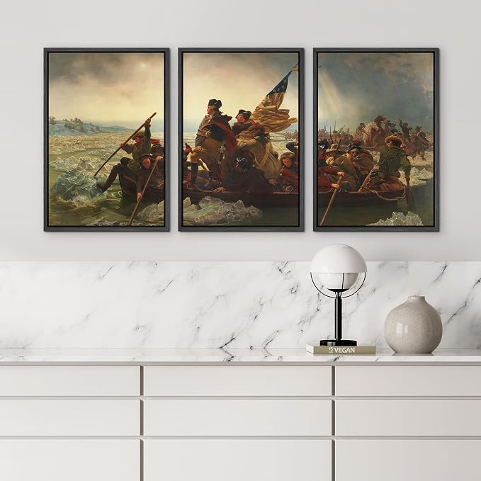 wall26 Framed Canvas Print Wall Art Set Washington Crossing The Delaware by Emanuel Leutze Cultural Historic Oil Painting Fine Art Reproduction for Living Room, Bedroom, Office - 16"x24"x3 Black