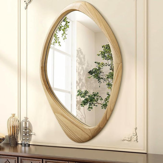 AAZZKANG Large Wall Mirror with Irregular Wood Framed 28"x20" Decorative Asymmetrical Hanging Mirrors for Bathroom Bedroom Living Room Entryway
