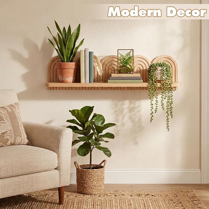 Briwooody Wood Wall Coat Rack/Boho Wall Shelf Mid-Century Modern Wooden Coat Vintage Mount Altar Decor for Bathroom Bedroom Office Nursery Decor Entryway Organize (22 x 5.5 x 4.5 Inch,Wood,1 Pcs)