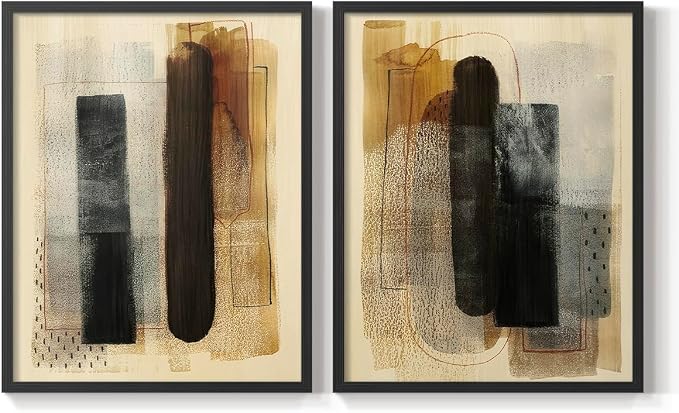 Renditions Gallery Set of 2 Peel & Stick Framed Prints, Pattern Abstract Wall Art, Burnt Toast Pattern Wall Decor, Re-Stickable - Ready to Hang - 22"x28" - Black Frame LT588