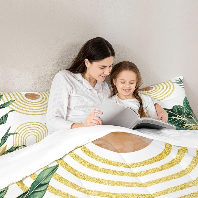 Erosebridal Modern Boho Green Comforter Minimalist Mid Century Toddler Bedding Set Simple Aesthetic Art Bedding for Kids Adults Minimalism Plant Duvet Insert 2Pcs Room Decor