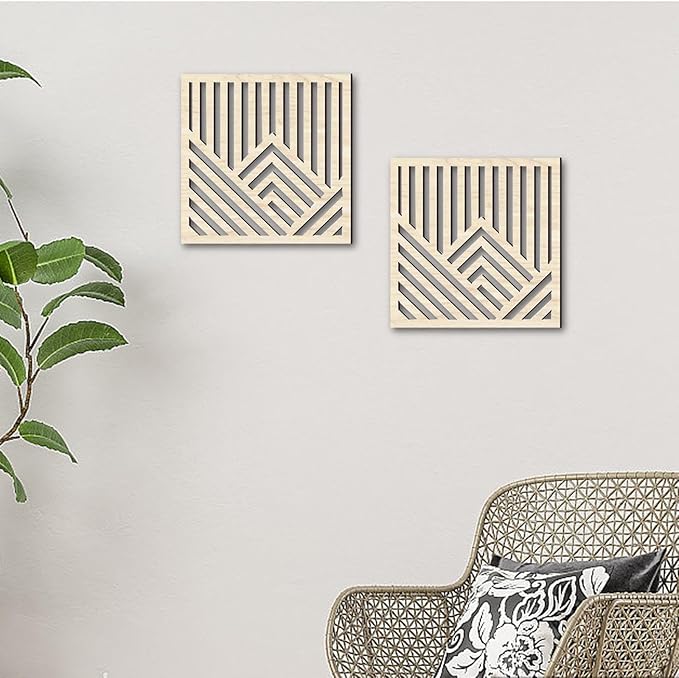2Pcs Geometric Wood Wall Art Boho Abstract Wall Decor Wood Abstract Wall Panels for Bedroom Home Office Decoration, Maple Color
