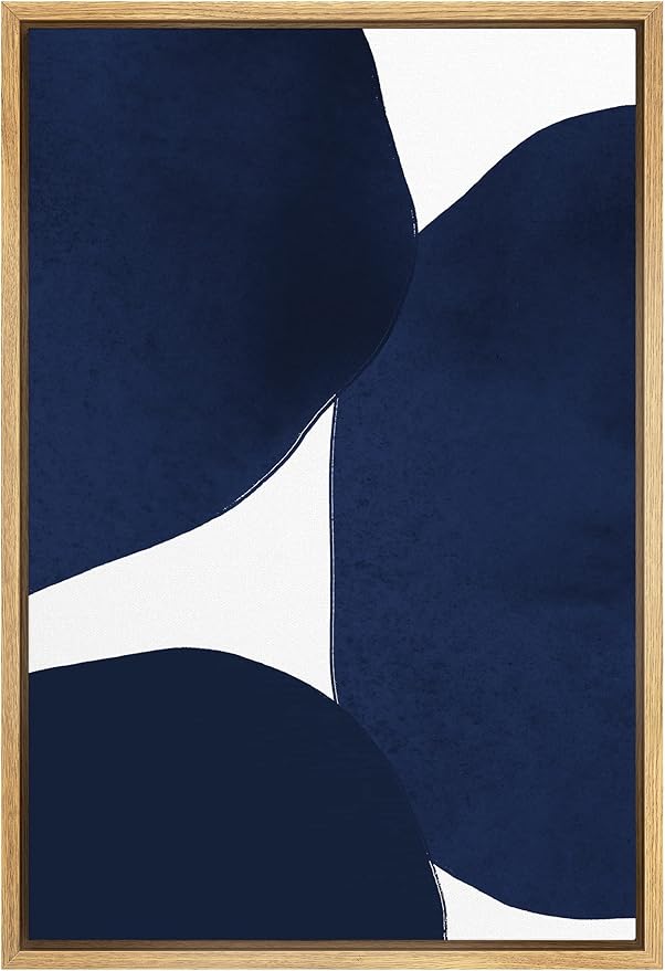 SIGNLEADER Framed Canvas Print Wall Art Geometric Pastel Navy Blue Vintage Circle Collage Abstract Shapes Illustrations Modern Art Decorative Minimal for Living Room, Bedroom, Office - 16"x24" NATURAL