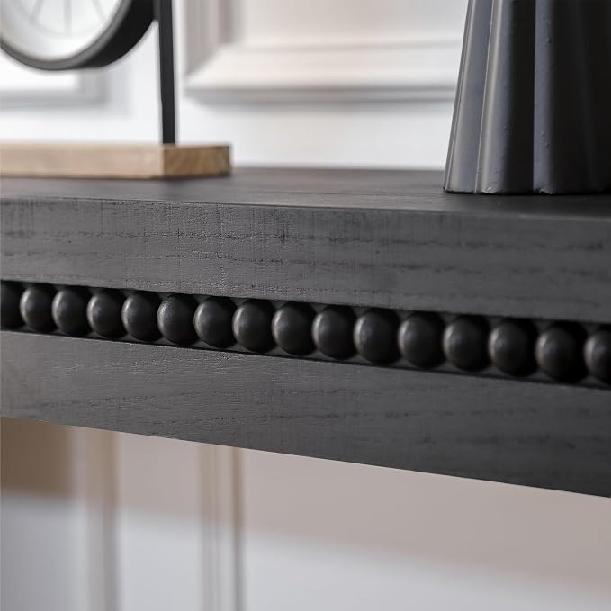Wood Console Table, 64" Retro Long Sofa Table Behind Couch with Real Wood Beads Decor, Wooden Narrow Sofa Table Hall Table for Living Room Foyer Entrance Entryway, Black