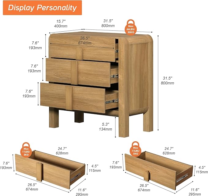 WAMPAT Sideboard Buffet Cabinet with Storage with 3 Drawers,Modern French 31.5" W Buffet Cabinet with Storage,Wood Coffee Bar Cabinets with Curved Edge Design for Kitchen Living Room, Walnut
