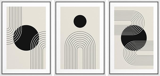 wall26 Framed Wall Art Print Set Boho Black Dots with Swirling Line Art Abstract Patterns Digital Art Modern Art Bohemian Chic Relax/Calm for Living Room, Bedroom, Office - 16"x24"x3 White