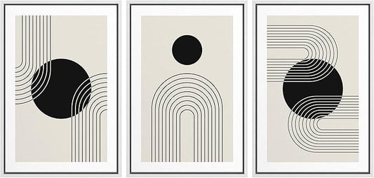 wall26 Framed Wall Art Print Set Boho Black Dots with Swirling Line Art Abstract Patterns Digital Art Modern Art Bohemian Chic Relax/Calm for Living Room, Bedroom, Office - 24"x36"x3 White