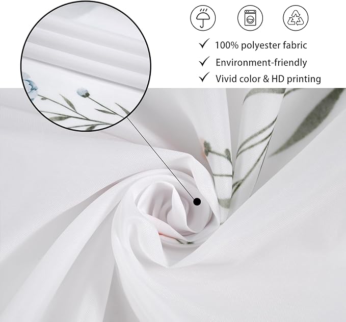 Floral Shower Curtain, Wildflower Botanical Plant Leaves Cute Flower Spring Herbs Elegant Waterproof Fabric Machine Washable for Bathroom Bathtub Decor with Hooks 60Wx72H