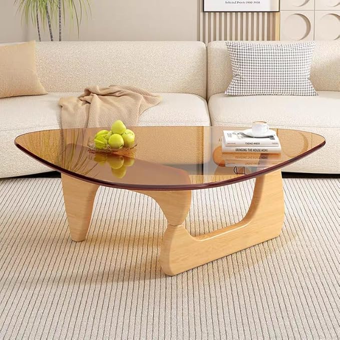 Mid Century Modern Glass Coffee Table, Coffee Table for Living Room, Noguchi Coffee Tables,Suitable for Bedroom Living Room Reception Office Tables (Wood/Brown, ML)