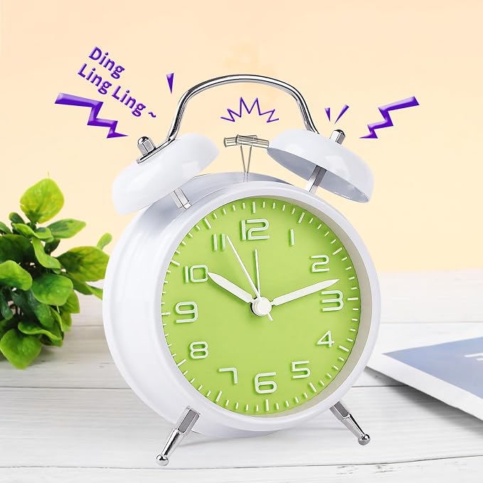 pxy Loud Alarm Clock for Heavy Sleepers 3D Dial Battery Operated (Battery Include), 4" Super Silent Analog Alarm Clock for Kids with Night Light PT260 Silver OrangePT505 White Green