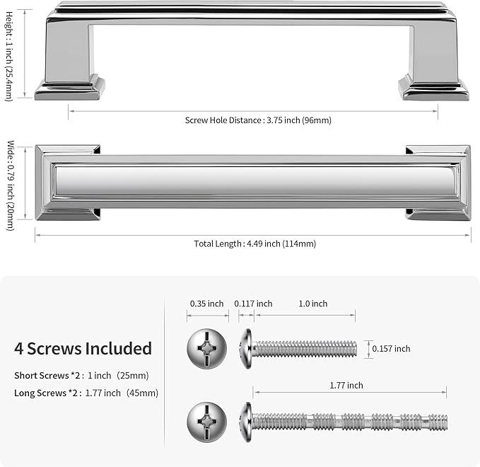 Lardmon 10 Pack 3.75 Inch(96mm) Hole Center Polished Chrome Modern Cabinet Pulls Kitchen Cabinet Handles Kitchen Cabinet Hardware Timeless Drawer Pulls for Dresser Cupboard Wardrobe, Chrome(3.75x10)