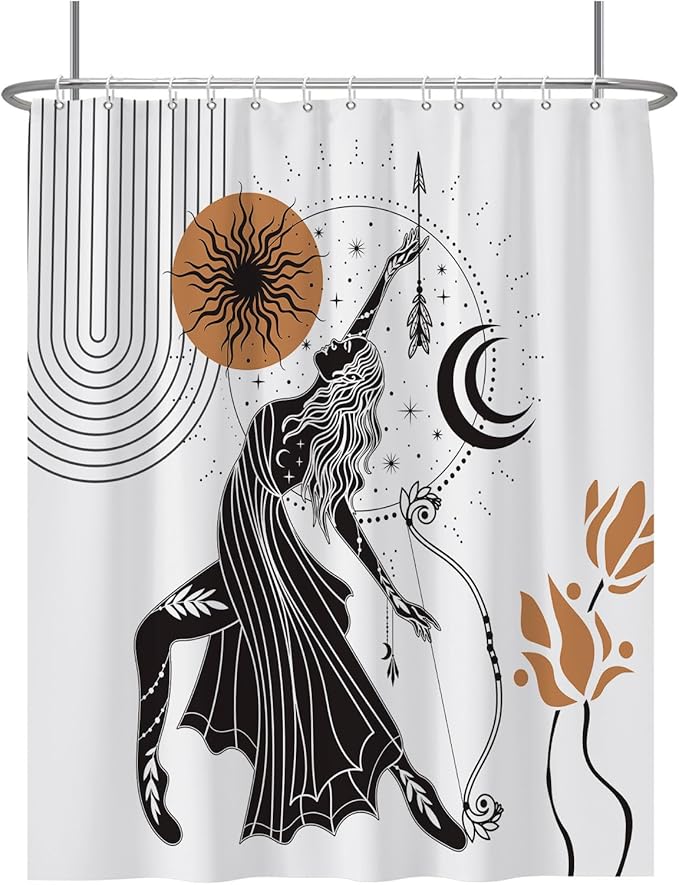 Baocicco Boho Shower Curtain Sun Moon Women Bow and Arrow Plants Modern Geometric Shower Curtains Decorative for Bathroom Waterproof Fabric Shower Curtain with Hooks 72x84 Inches