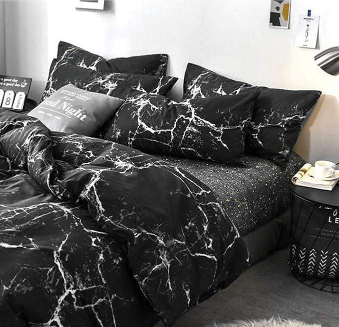 Pureant Black Marble Comforter Sets Full Black and White Marble Bedding Comforters Cotton Women Men Modern Aesthetic Black Quilt Comforter Set Full Size Abstract Black Marble Blankets Full Bedding