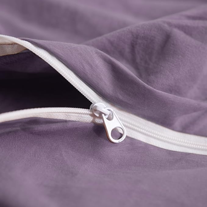 NEXHOME PRO Twin Duvet Cover Set, 100% Washed Cotton with Linen-Like Texture, Natural Organic, Breathable & Comfortable, Includes Home Bedding Set Dusty Purple (No Comforter) 6890