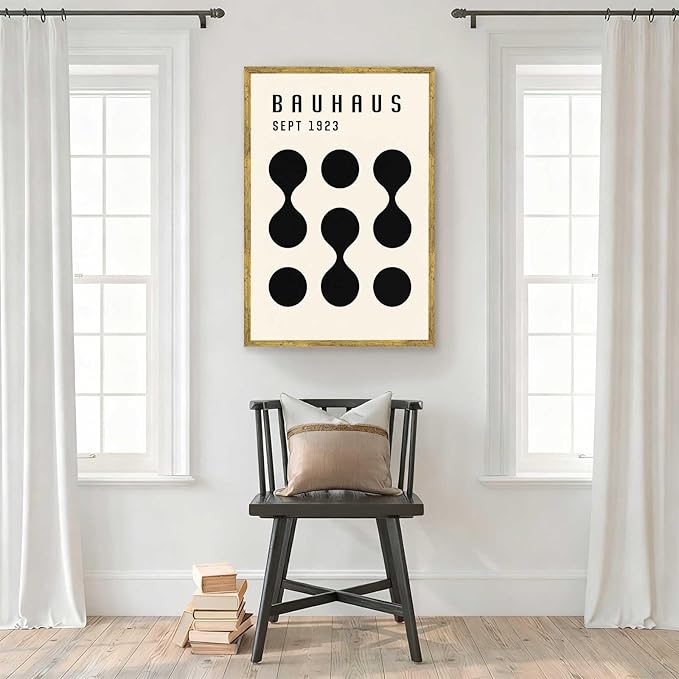 Framed Bauhaus Poster Canvas Wall Art Prints Modern Minimalist Aesthetic Art Print Wall Decor for Living Room Bedroom Office Apartment Decoration (Gold Framed,12L x16W)
