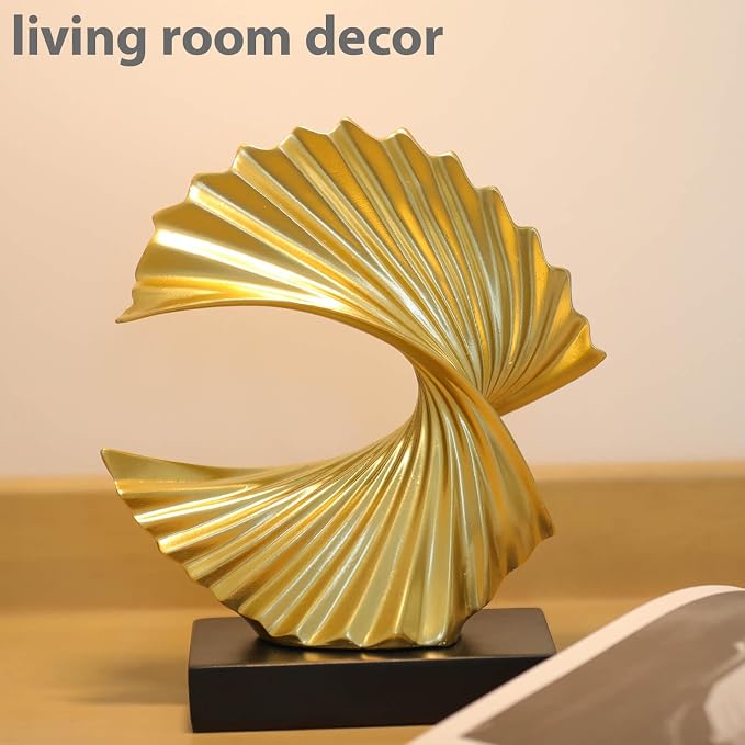 Modern Gold Ocean Wave Sculpture – Abstract Resin Statues for Home Decor, Elegant Coffee Table Decor for Living Room, Unique Home Décor Accents & Art Deco Decor for Office, Shelf, or Entryway