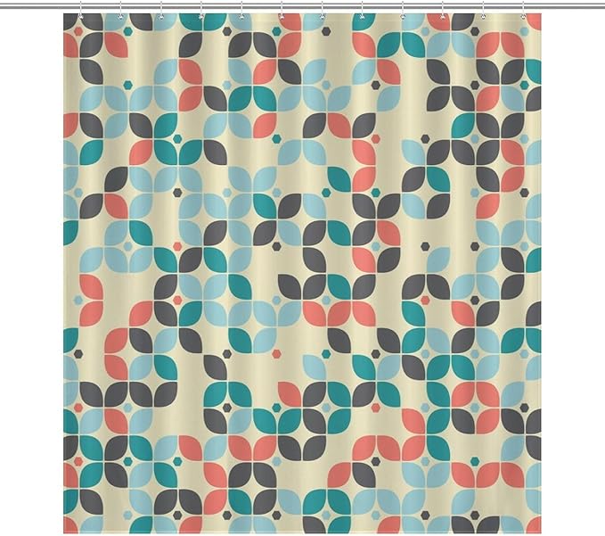 Mid Century Shower Curtain,Retro Abstract Modern Geometric Decor Bathroom Curtain Polyester Waterproof Fabric 66x72in（168x183cm）
