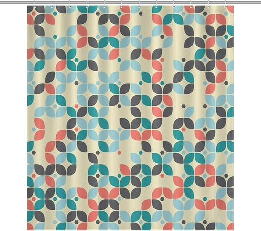 Mid Century Shower Curtain,Retro Abstract Modern Geometric Decor Bathroom Curtain Polyester Waterproof Fabric 66x72in（168x183cm）