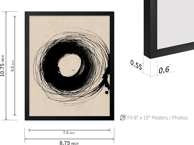 Poster Master Handmade Circle Drawing Poster - Ink Brush Print - Drawing Art - Sketch Design - Abstract Illustration - Great Bedroom or Living Room Wall Decor - 8x10 Black Framed