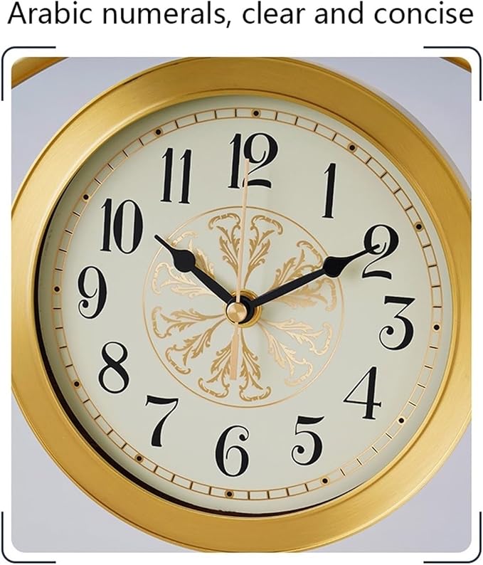 Desk Clock Vintage Desk Clock with 7 Inch Dial Brass Desk Clock Table Clock Decoration for Home Living Room Bedroom Shelf Desktop Clocks (Bla