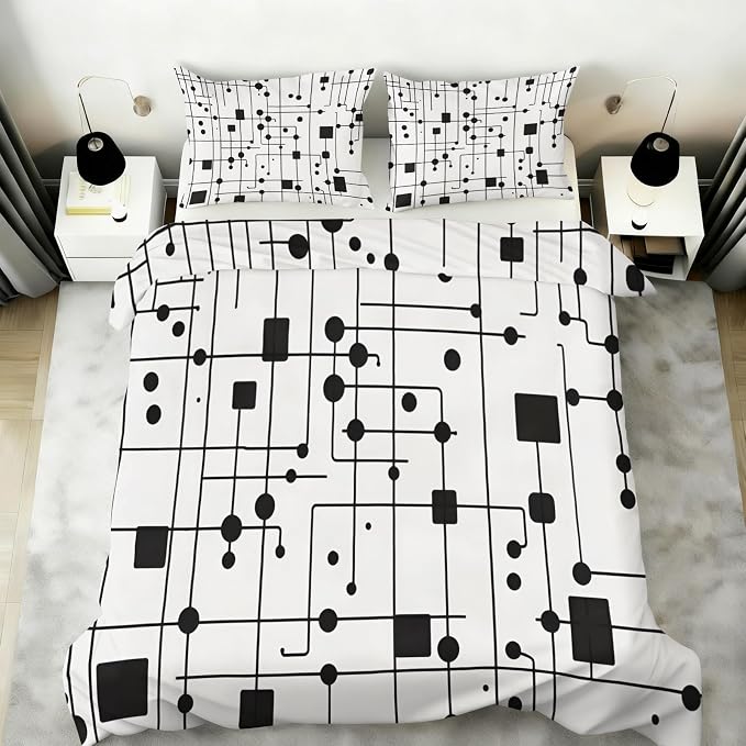 Black White Duvet Cover Oversized King, Modern Striped Square Geometric Block Bedding Set 3 Piece, Abstract Minimalism Art Patterned Comforter Cover with Zipper Soft Microfiber, 2 Pillowcases