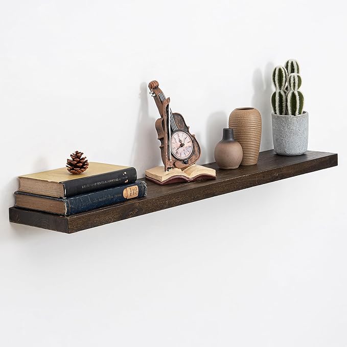 Extra Deep 40" Long Rustic Solid Wood Floating Shelves for Wall, Wall Shelves with Invisible Bracket for Living Room Bathroom Bedroom Kitchen, Set of 1, Walnut