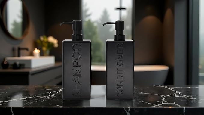 Rectangular Resin Dispenser Premium Bathroom Shampoo Conditioner Body Wash Bottle Modern Refillable Pump Design