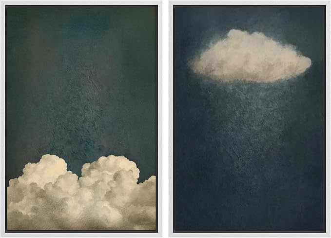 IDEA4WALL Framed Canvas Print Wall Art Set Dreamy Cloud Abstract Cloudscape Illustrations Modern Art Decorative Coastal Cottage Seascape for Bedroom - 24"x36"x2 WHITE